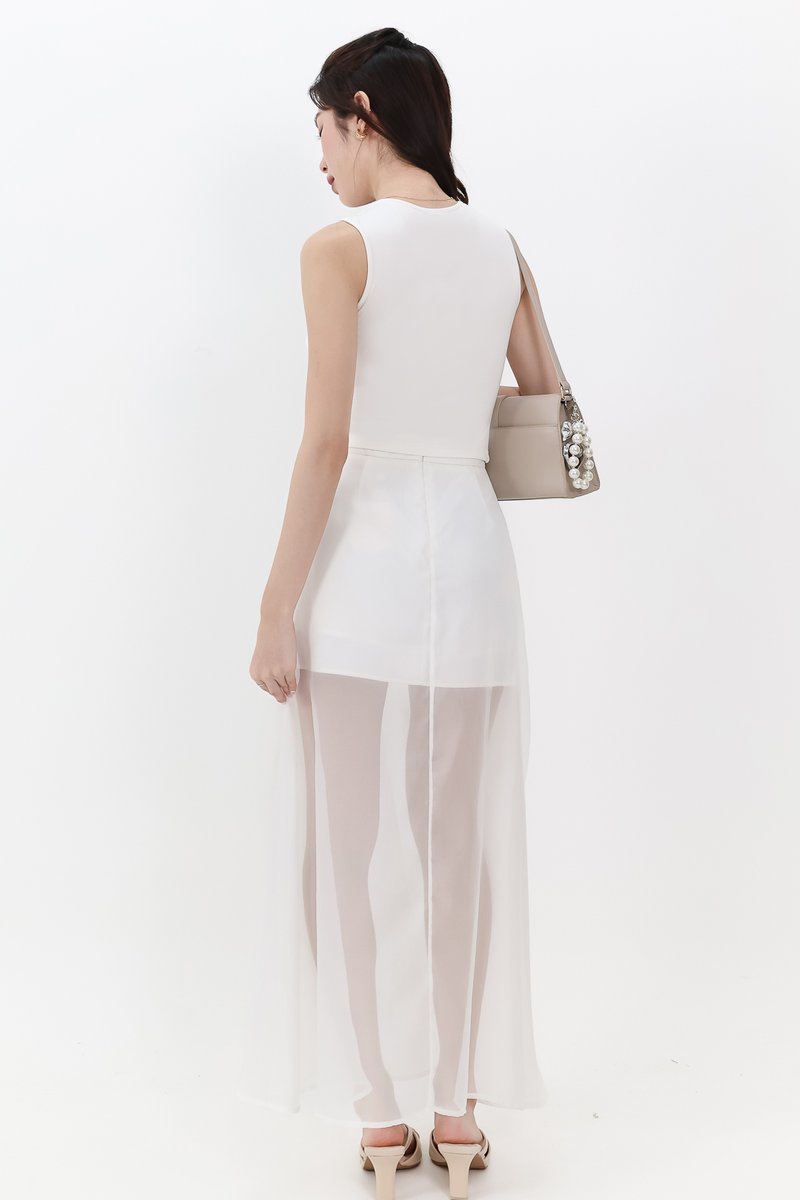 Diana Drape Padded Tank Top in White