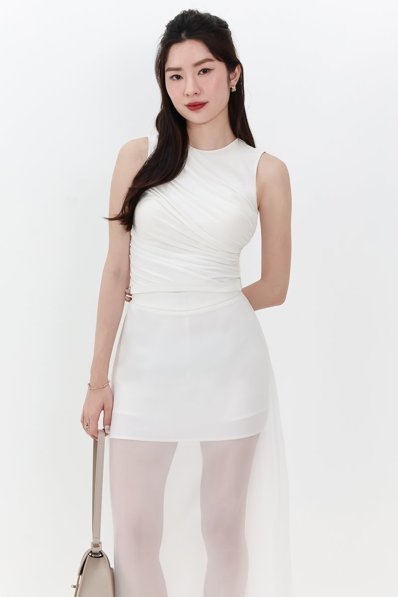 Diana Drape Padded Tank Top in White