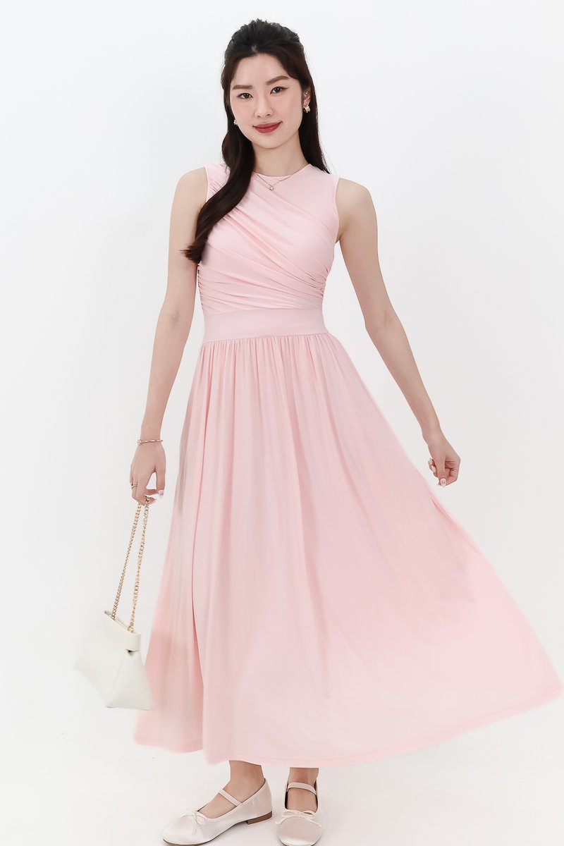 SALES EXCLUSIVE DEFECT | Darrie Drape Tank Dress in Light Pink
