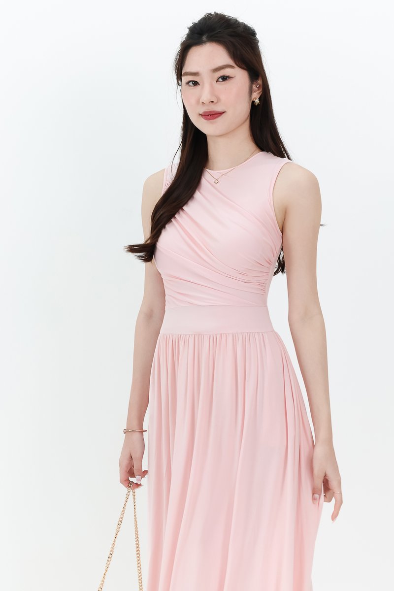 SALES EXCLUSIVE DEFECT | Darrie Drape Tank Dress in Light Pink