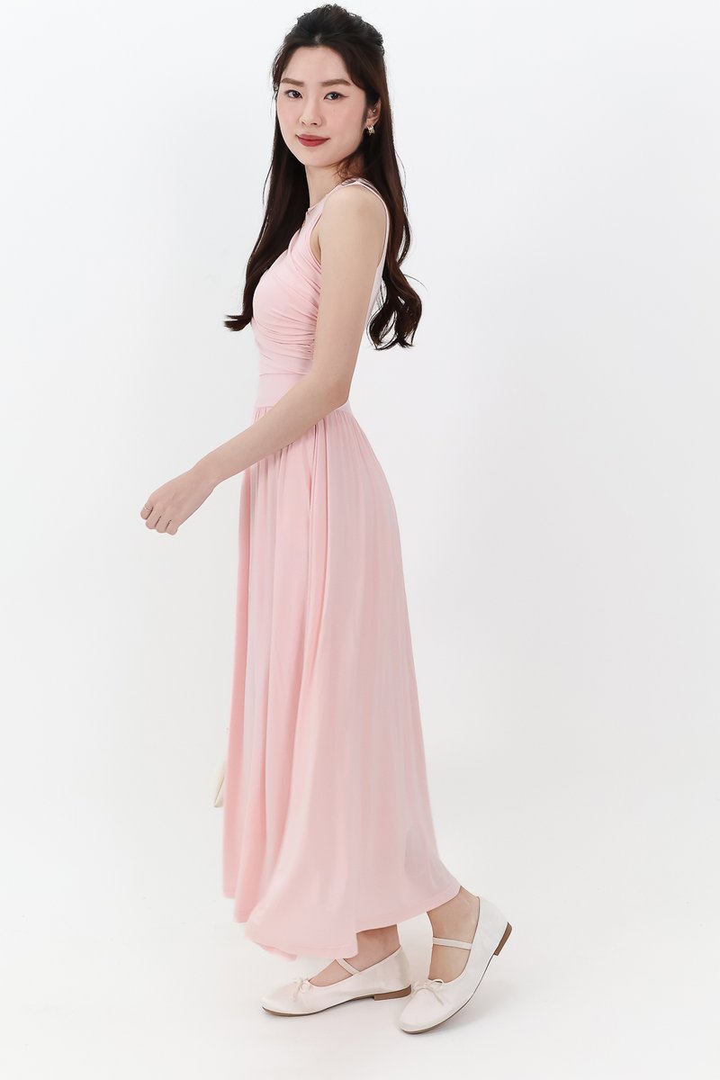 SALES EXCLUSIVE DEFECT | Darrie Drape Tank Dress in Light Pink