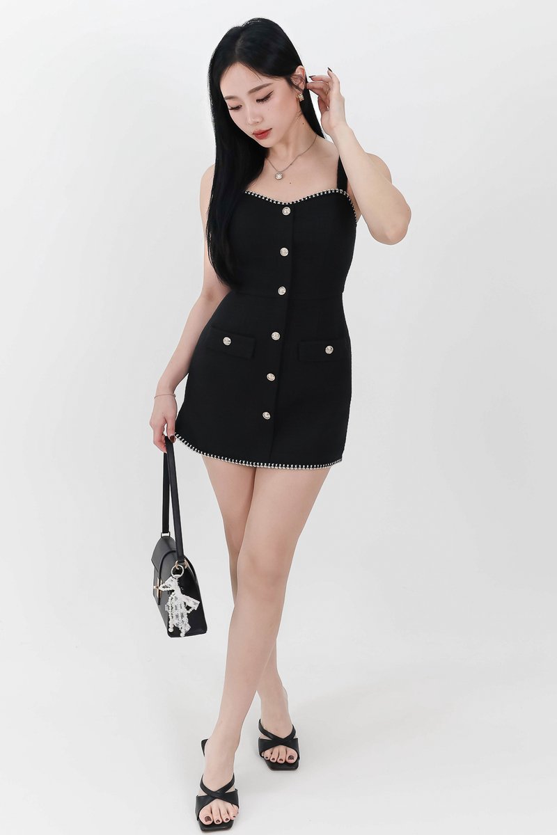 RESTOCKS | Selene Sweetheart Tweed Romper Dress in Black RESTOCKS | Selene Sweetheart Tweed Romper Dress in Black