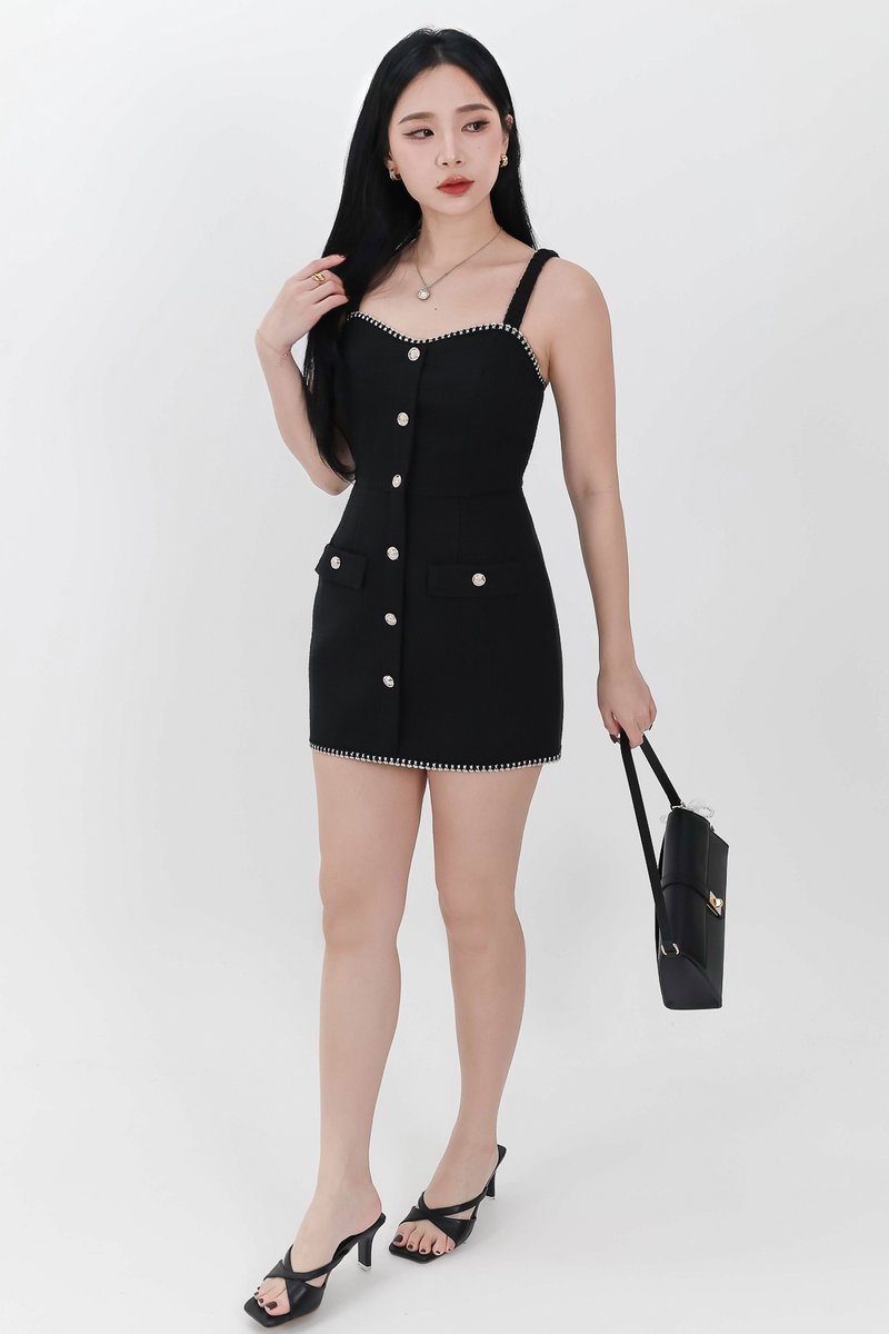 RESTOCKS | Selene Sweetheart Tweed Romper Dress in Black RESTOCKS | Selene Sweetheart Tweed Romper Dress in Black