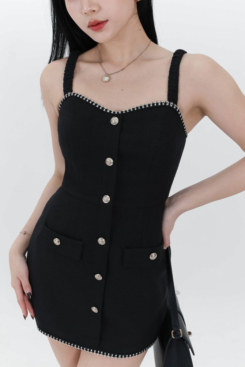 RESTOCKS | Selene Sweetheart Tweed Romper Dress in Black RESTOCKS | Selene Sweetheart Tweed Romper Dress in Black