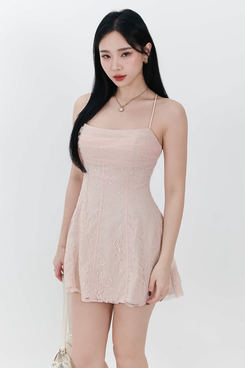 RESTOCKS | Luna Lace Romper Dress in Pink Blush x Light Nude