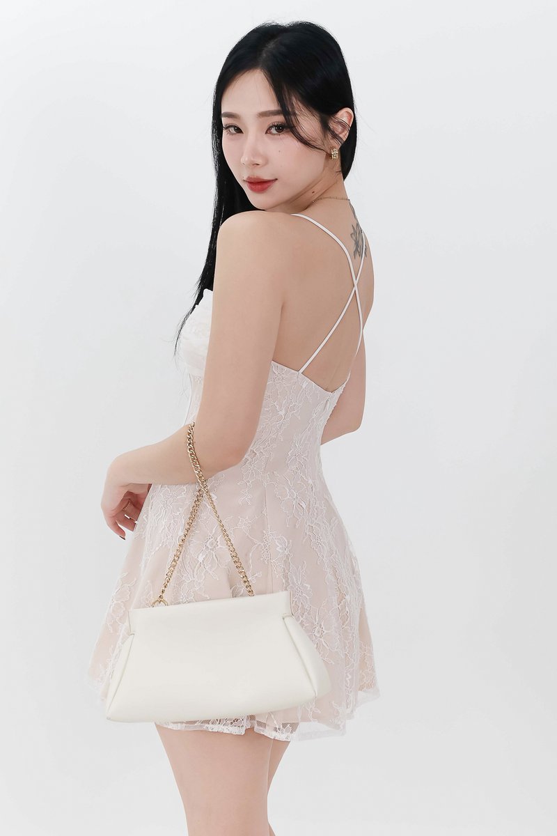 RESTOCKS | Luna Lace Romper Dress in White x Light Nude