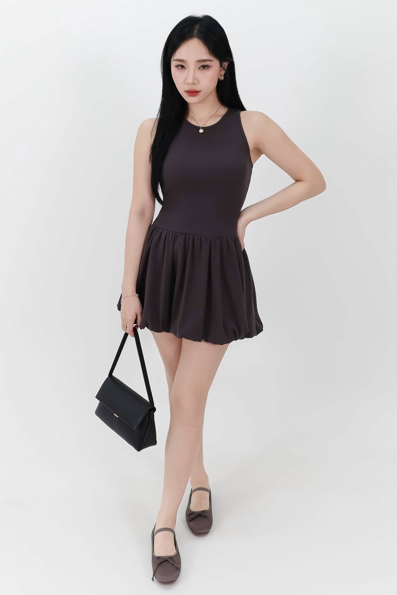 RESTOCKS | Berla Bubble Tank Romper Dress V2 in Dark Grey