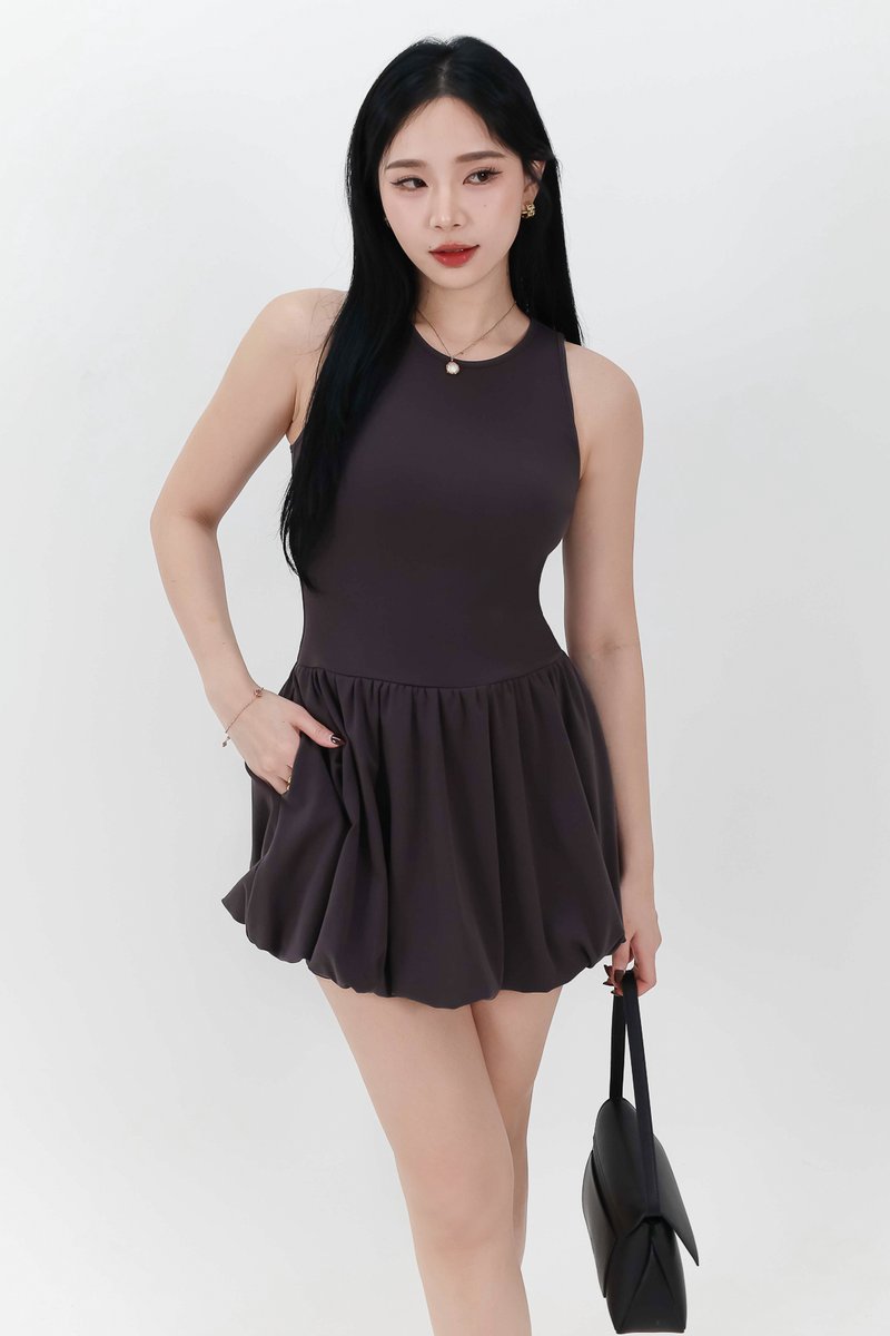 RESTOCKS | Berla Bubble Tank Romper Dress V2 in Dark Grey