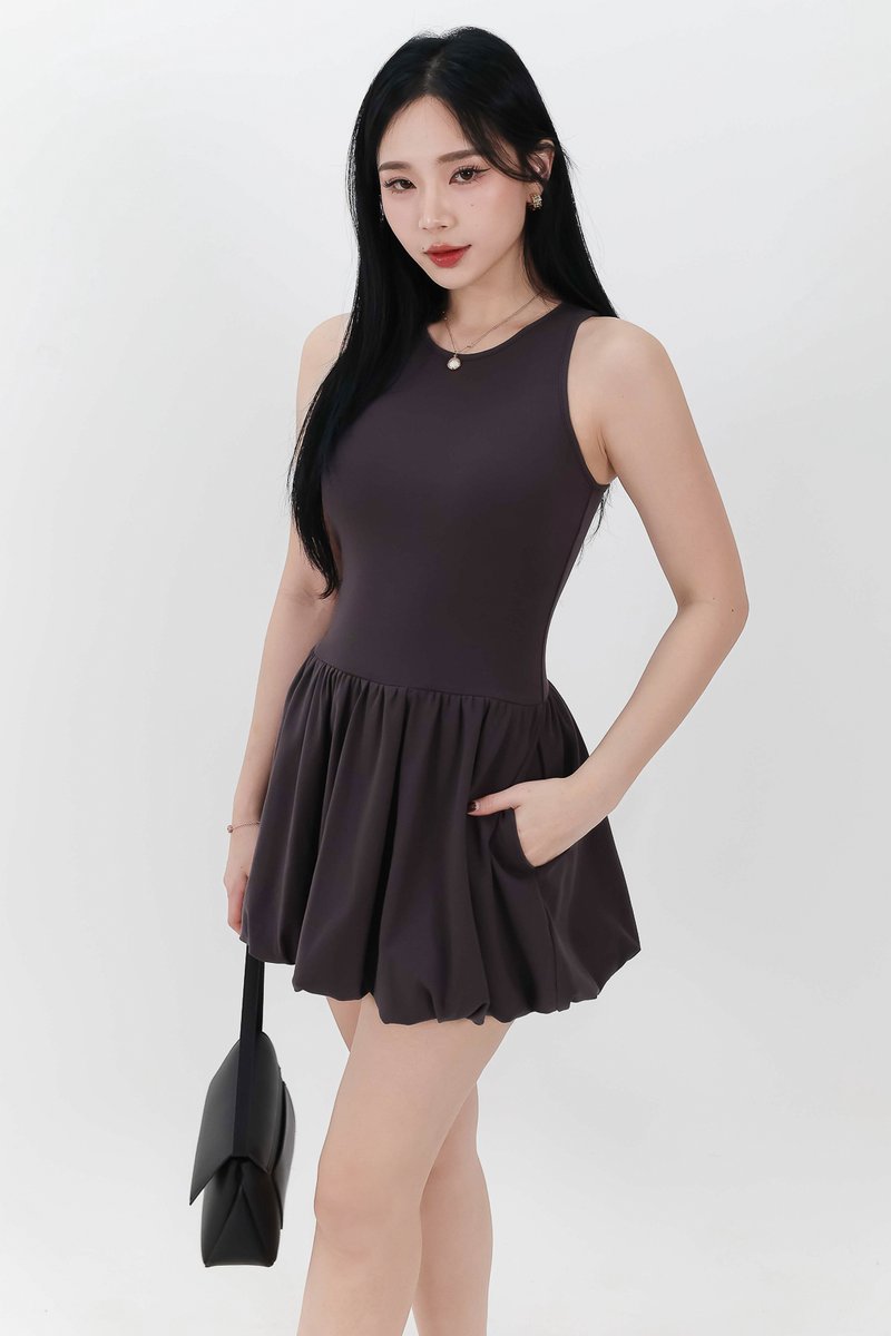 RESTOCKS | Berla Bubble Tank Romper Dress V2 in Dark Grey