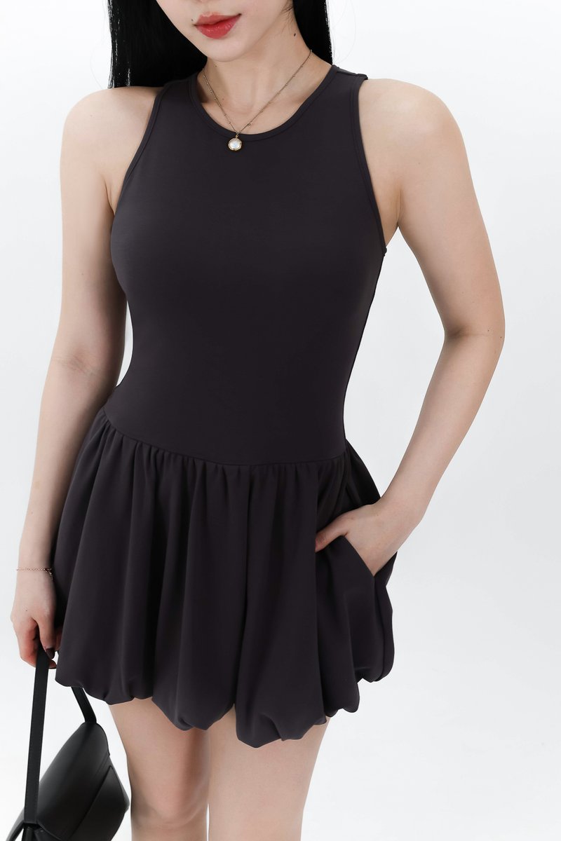 RESTOCKS | Berla Bubble Tank Romper Dress V2 in Dark Grey