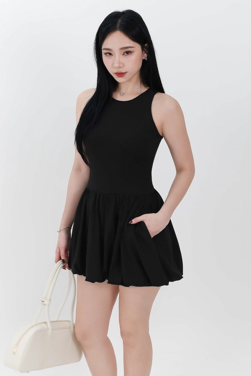 RESTOCKS | Berla Bubble Tank Romper Dress V2 in Black