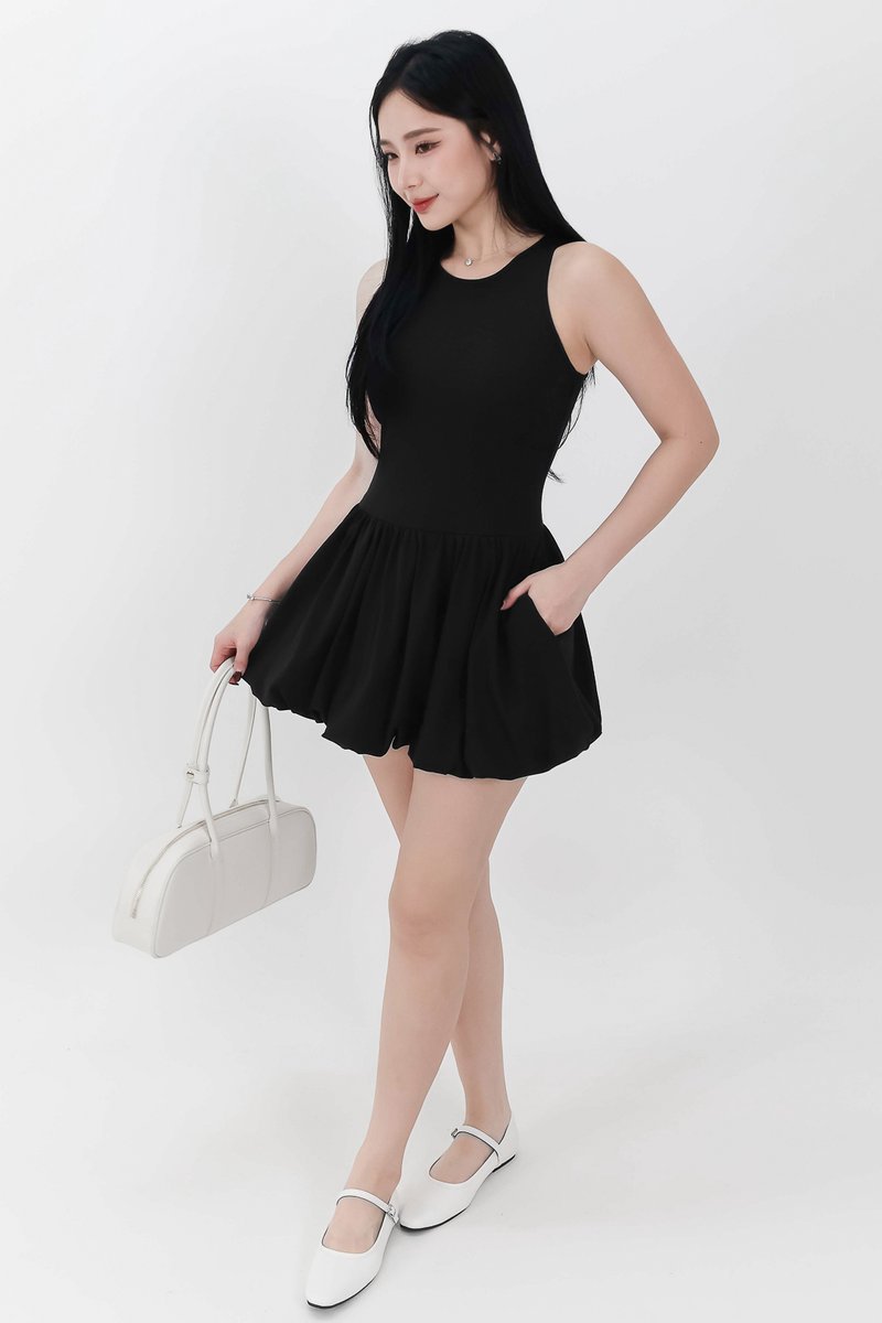 RESTOCKS | Berla Bubble Tank Romper Dress V2 in Black