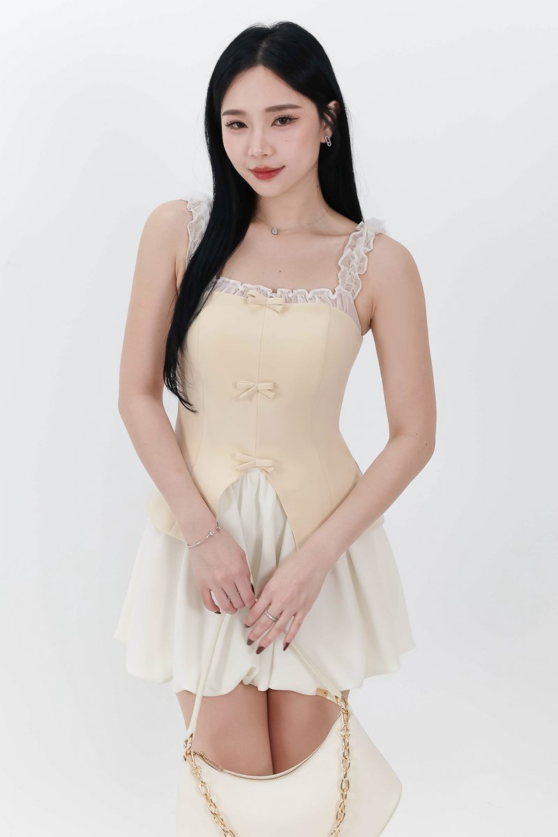 Cindi Co-ord Offshoulder Top in Pale Yellow