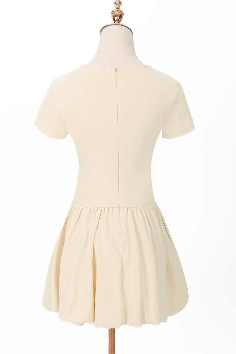 Serla Sleeved Bubble Romper Dress in Pastel Yellow