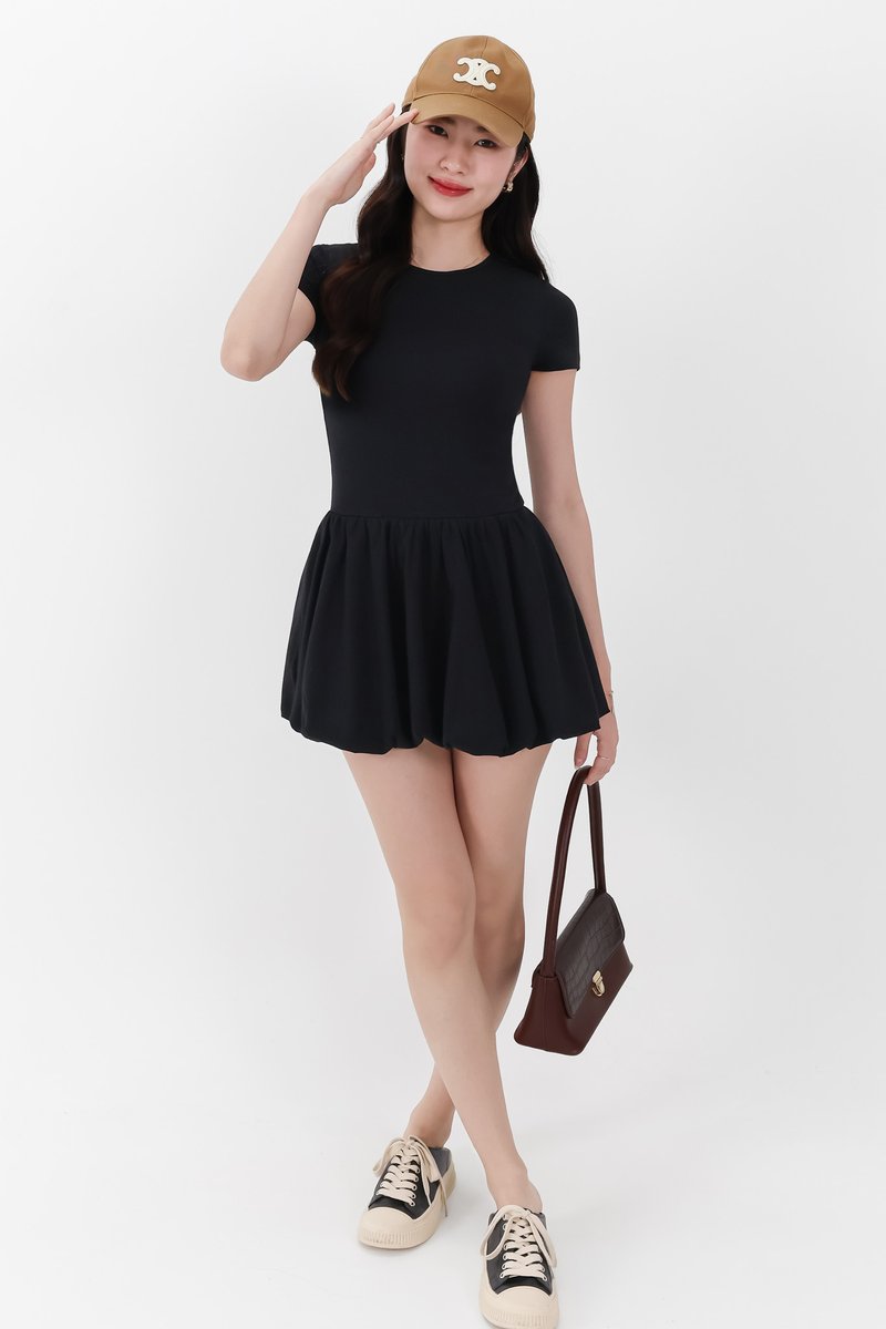 RESTOCKS | Serla Sleeved Bubble Romper Dress in Black