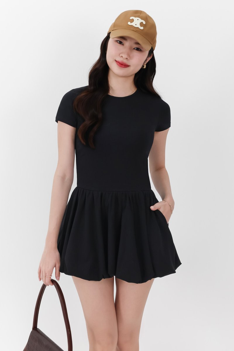 RESTOCKS | Serla Sleeved Bubble Romper Dress in Black