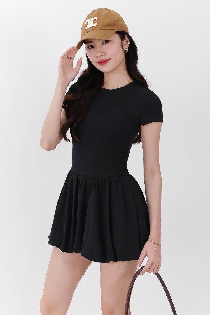 RESTOCKS | Serla Sleeved Bubble Romper Dress in Black