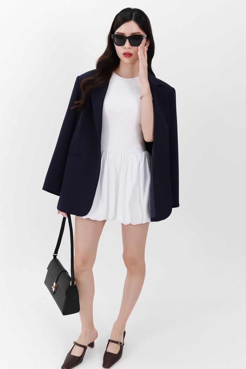 Serla Sleeved Bubble Romper Dress in White Serla Sleeved Bubble Romper Dress in White