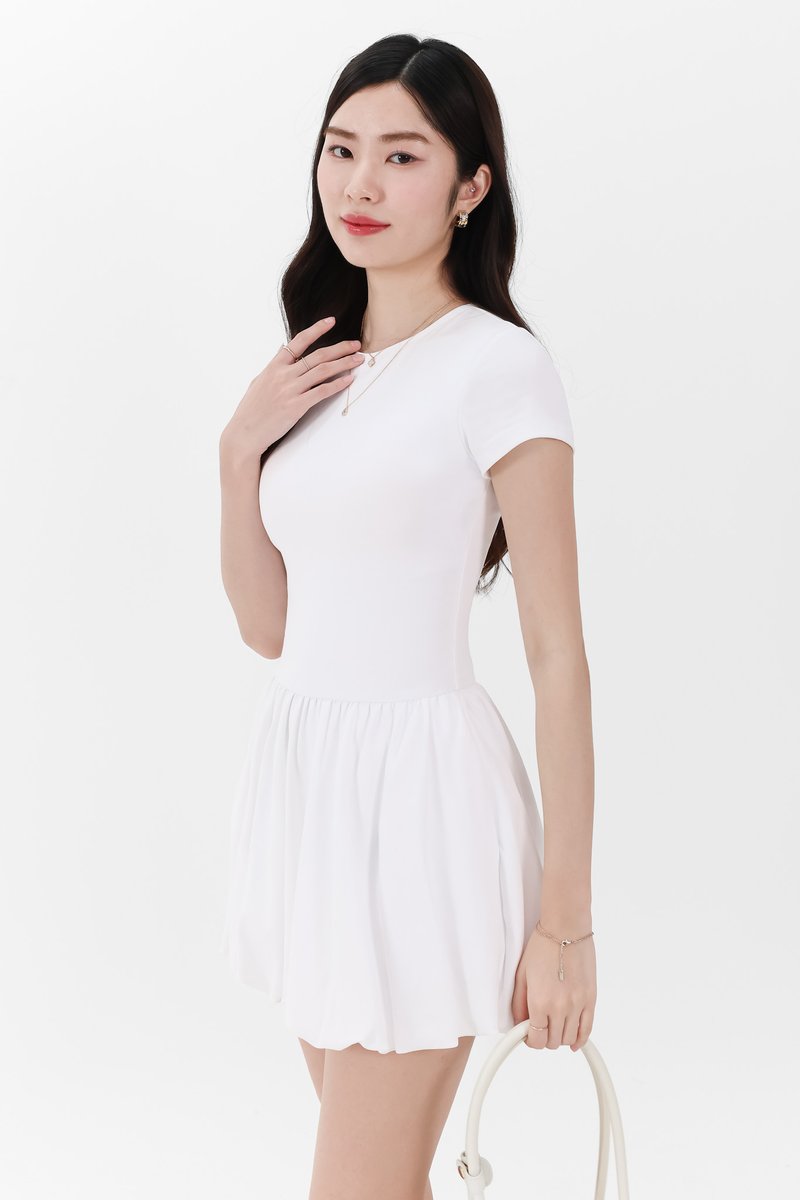 Serla Sleeved Bubble Romper Dress in White Serla Sleeved Bubble Romper Dress in White