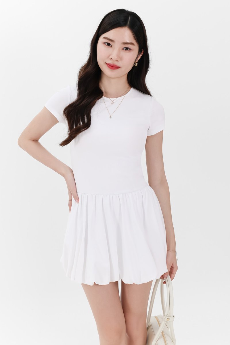 Serla Sleeved Bubble Romper Dress in White Serla Sleeved Bubble Romper Dress in White