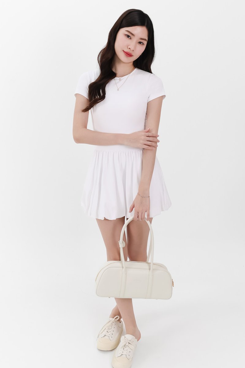 Serla Sleeved Bubble Romper Dress in White Serla Sleeved Bubble Romper Dress in White