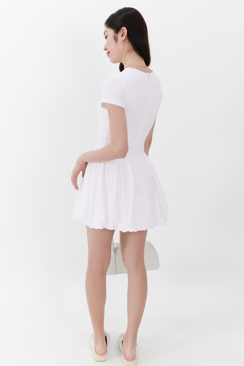 Serla Sleeved Bubble Romper Dress in White Serla Sleeved Bubble Romper Dress in White