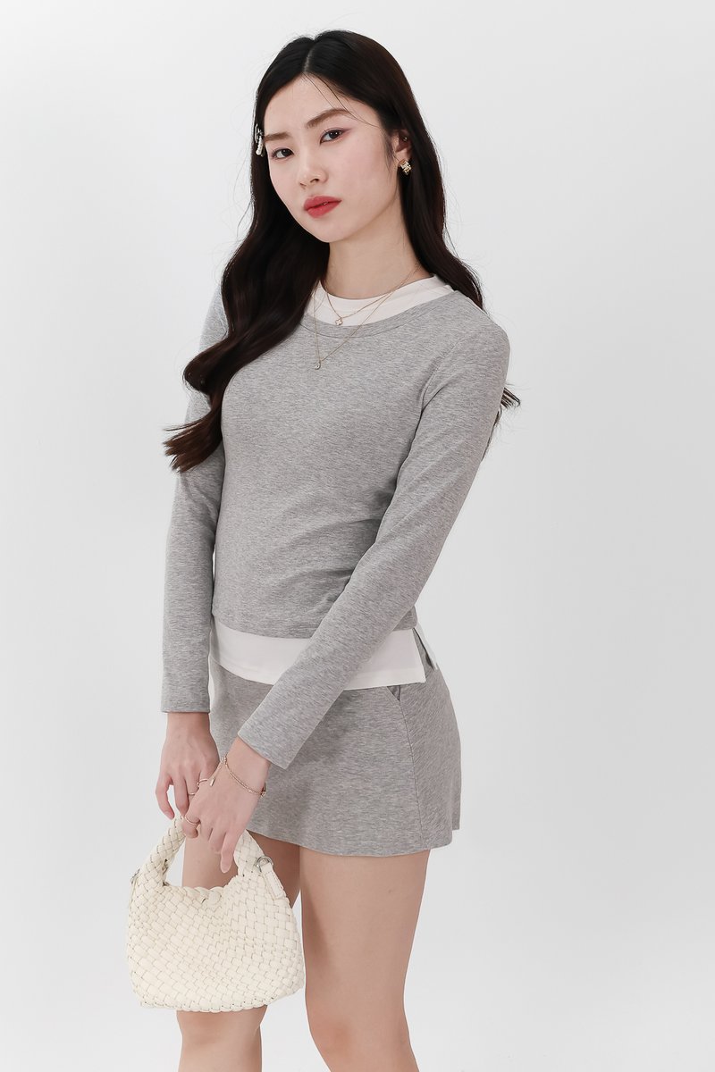 Chiara Co-ord Layered Sleeve Top in Light Grey