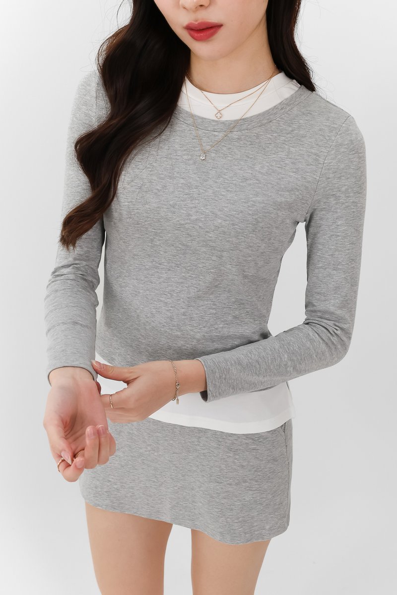Chiara Co-ord Layered Sleeve Top in Light Grey