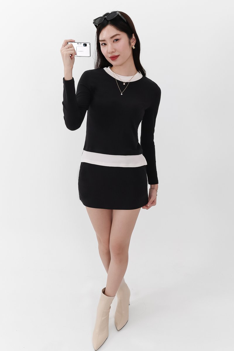 Chiara Co-ord Layered Sleeve Top in Black