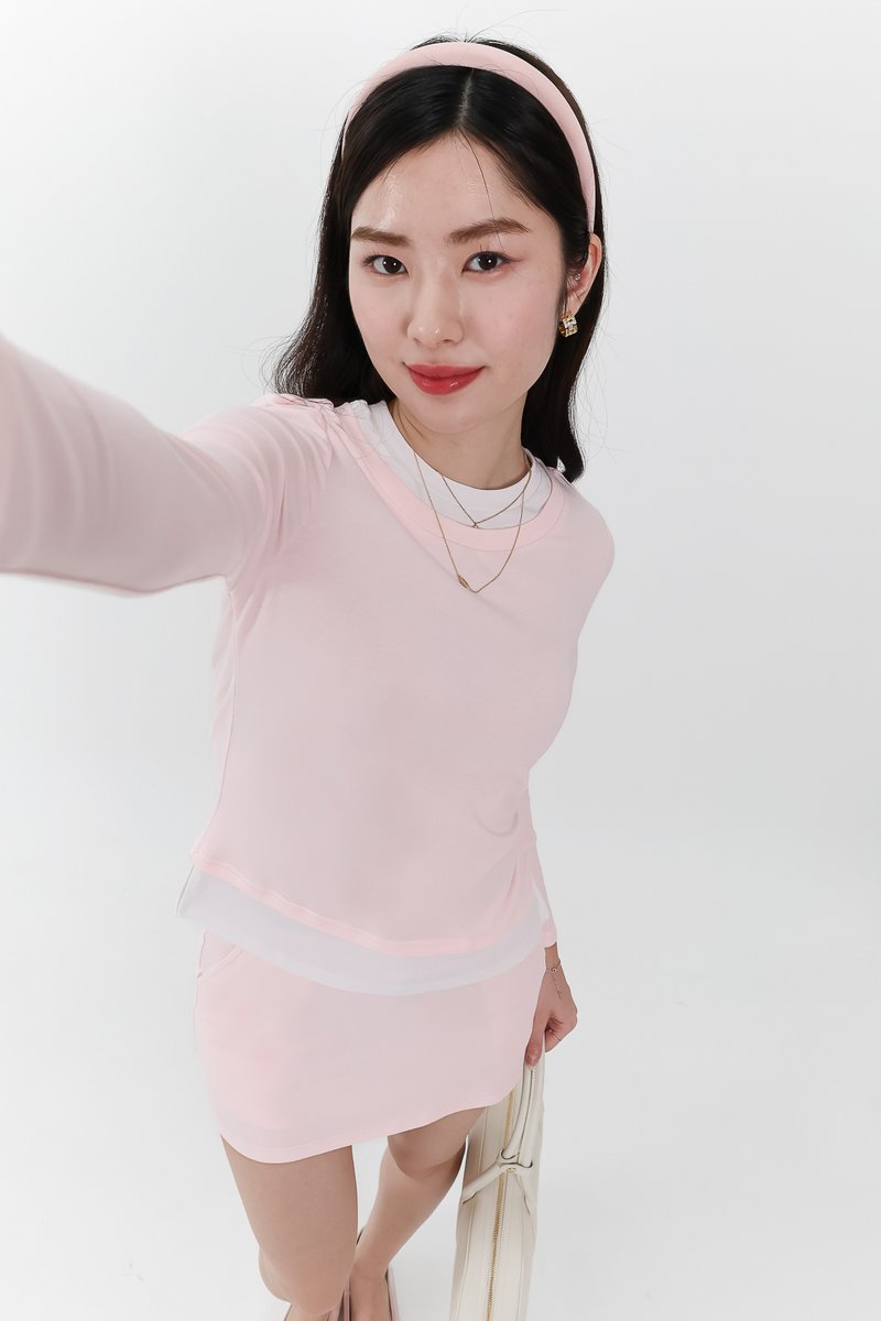 Chiara Co-ord Layered Sleeve Top in Light Soft Pink