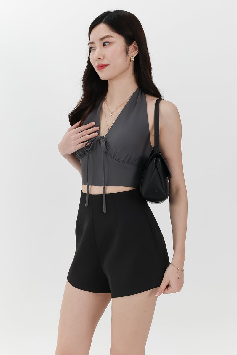 Trea Tie Front Top in Steel Grey