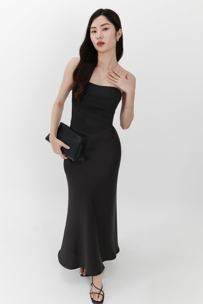 Chelsea Co-ord Satin Skirt in Black ( Regular Length )