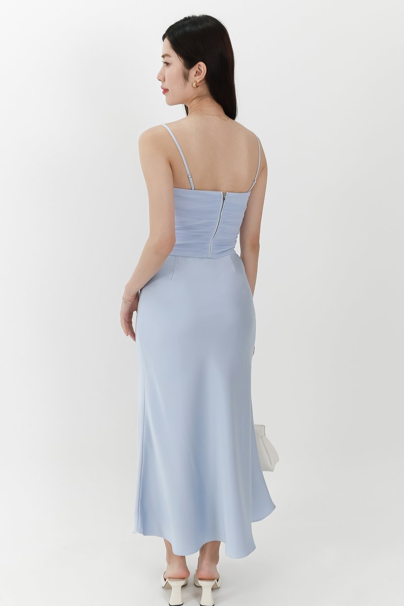 Chelsea Co-ord Satin Skirt in Light Blue ( Petite Length ) Chelsea Co-ord Satin Skirt in Light Blue ( Petite Length )