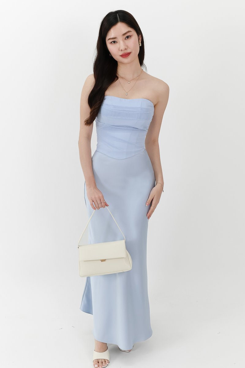 DEFECT | Chelsea Co-ord Satin Skirt in Light Blue ( Regular Length ) in XXS