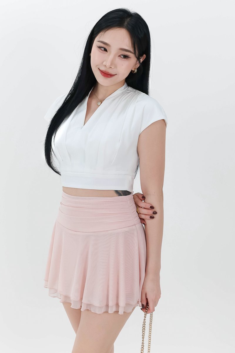 Pia Pleated Sleeved Top in White