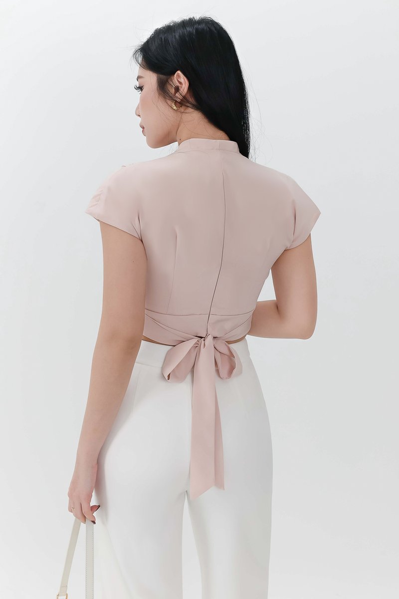 Pia Pleated Sleeved Top in Light Pink