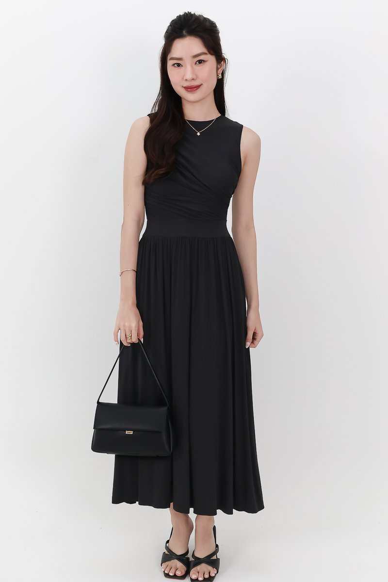 Darrie Drape Tank Dress in Black