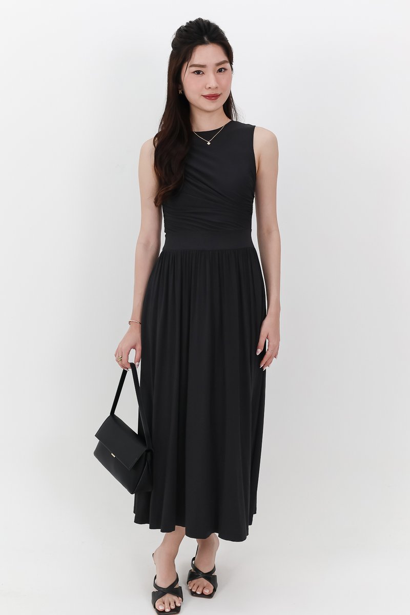 Darrie Drape Tank Dress in Black