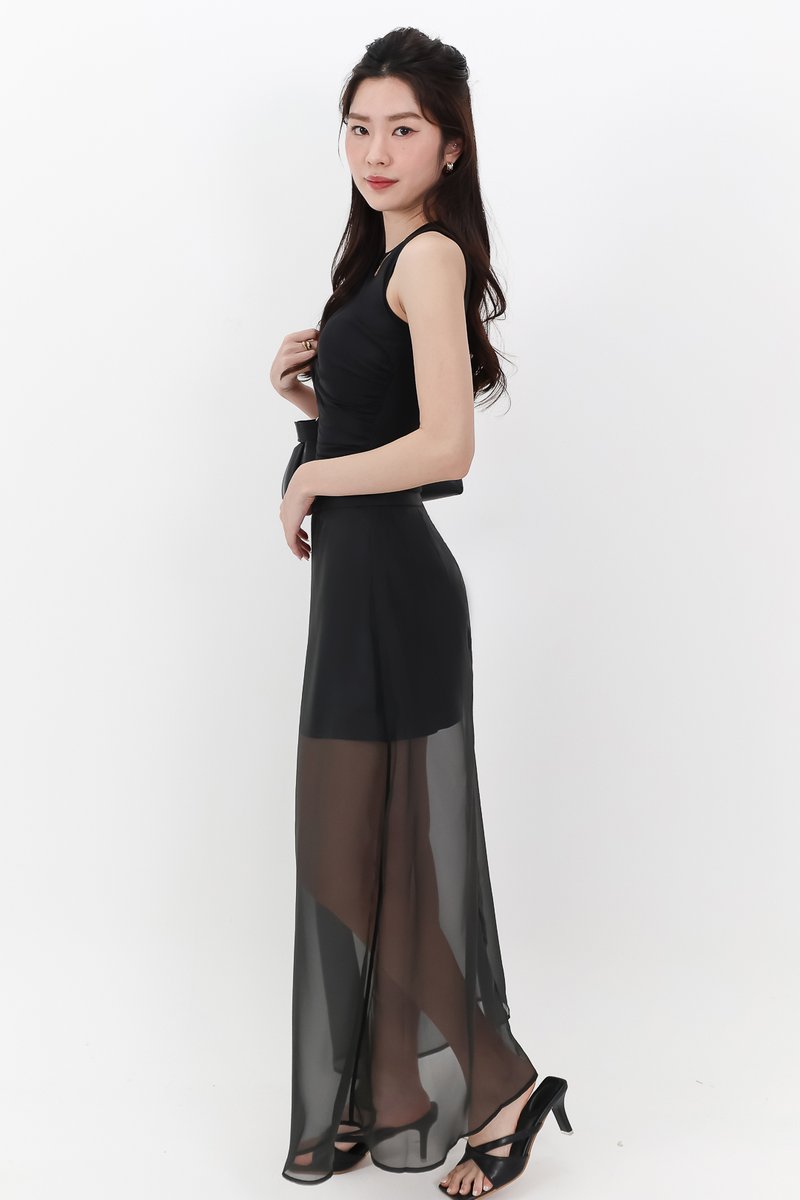 Diana Drape Padded Tank Top in Black