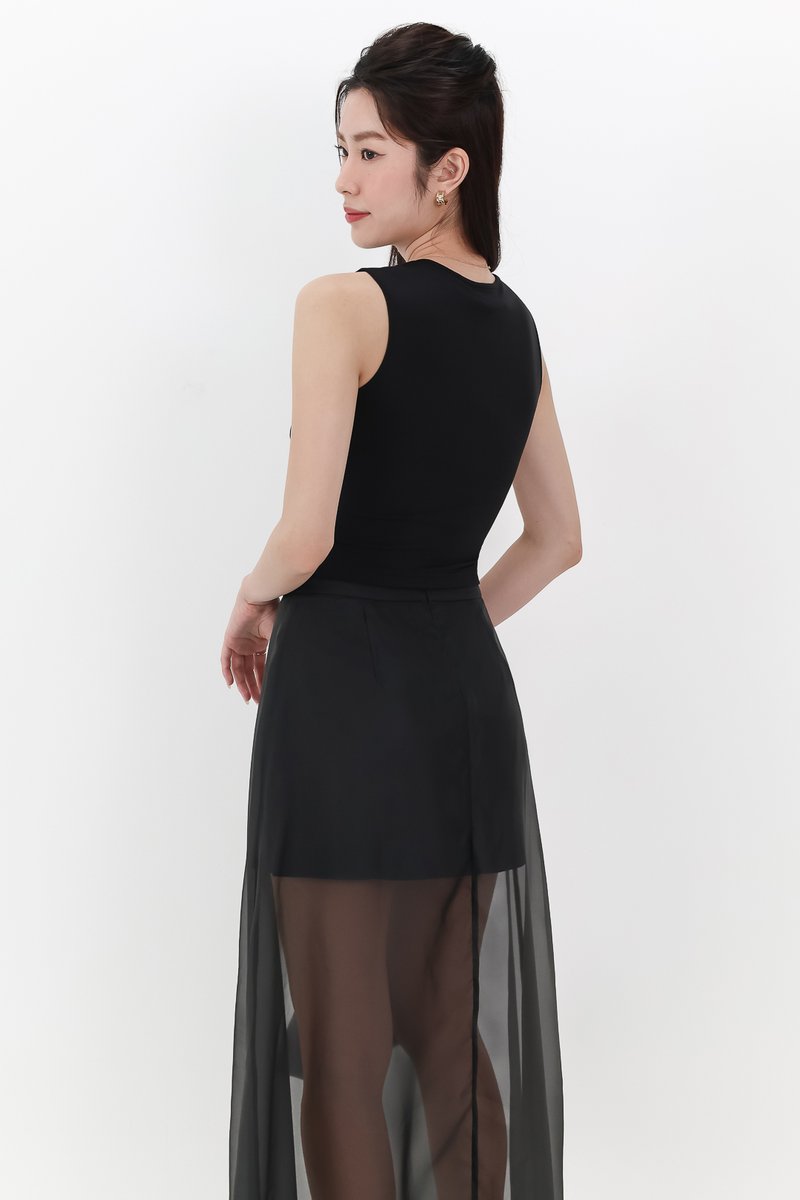 Diana Drape Padded Tank Top in Black