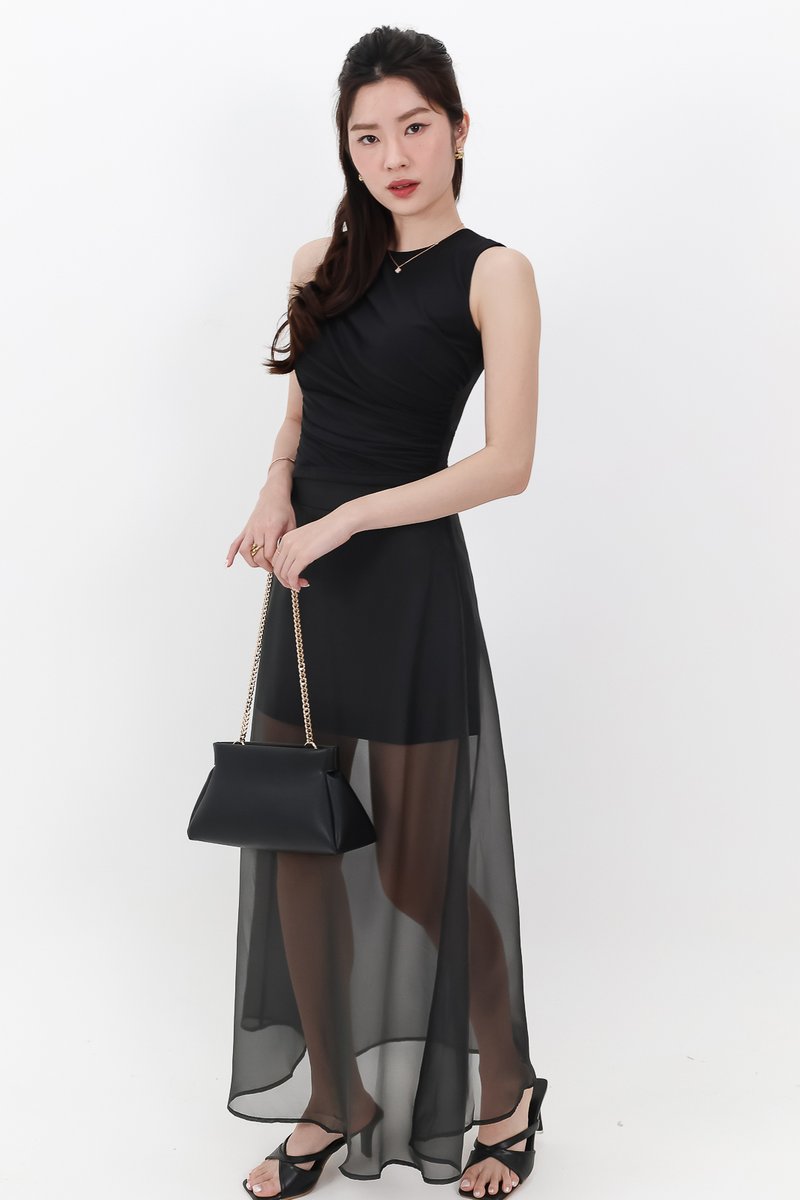 Diana Drape Padded Tank Top in Black