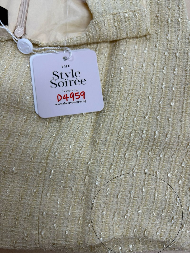 DEFECT | Thea Tweed Chain Dress in Pale Yellow in XXS DEFECT | Thea Tweed Chain Dress in Pale Yellow in XXS