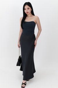 DEFECT | Chelsea Co-ord Satin Skirt in Midnight Steel ( Regular Length ) in S DEFECT | Chelsea Co-ord Satin Skirt in Midnight Steel ( Regular Length ) in S