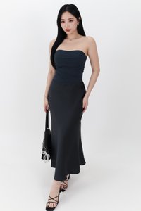 RESTOCKS | Chelsea Co-ord Satin Skirt in Midnight Steel ( Petite Length )