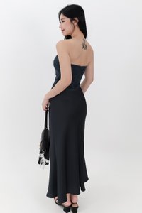 RESTOCKS | Chelsea Co-ord Satin Skirt in Midnight Steel ( Petite Length )