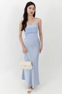 Chelsea Co-ord Satin Skirt in Light Blue ( Petite Length ) Chelsea Co-ord Satin Skirt in Light Blue ( Petite Length )