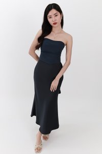 RESTOCKS | Chelsea Co-ord Satin Skirt in Midnight Steel ( Petite Length )