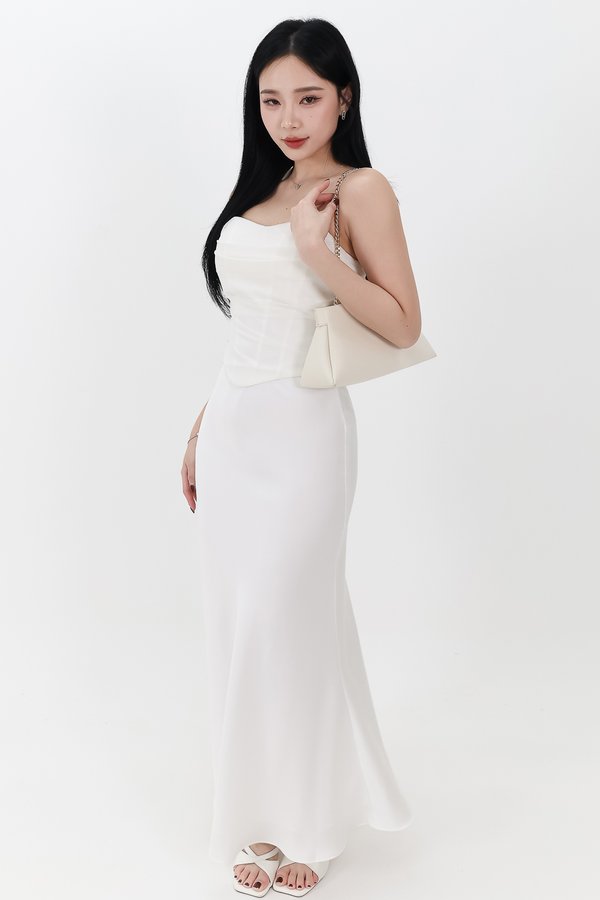 DEFECT | Chelsea Co-ord Satin Skirt in White ( Regular Length ) in XS