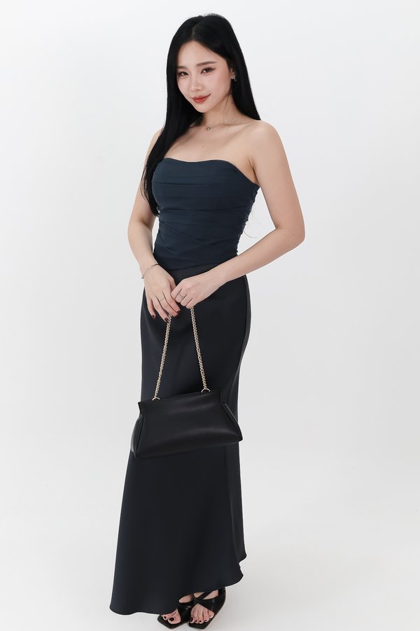 DEFECT | Chelsea Co-ord Satin Skirt in Midnight Steel ( Regular Length ) in S