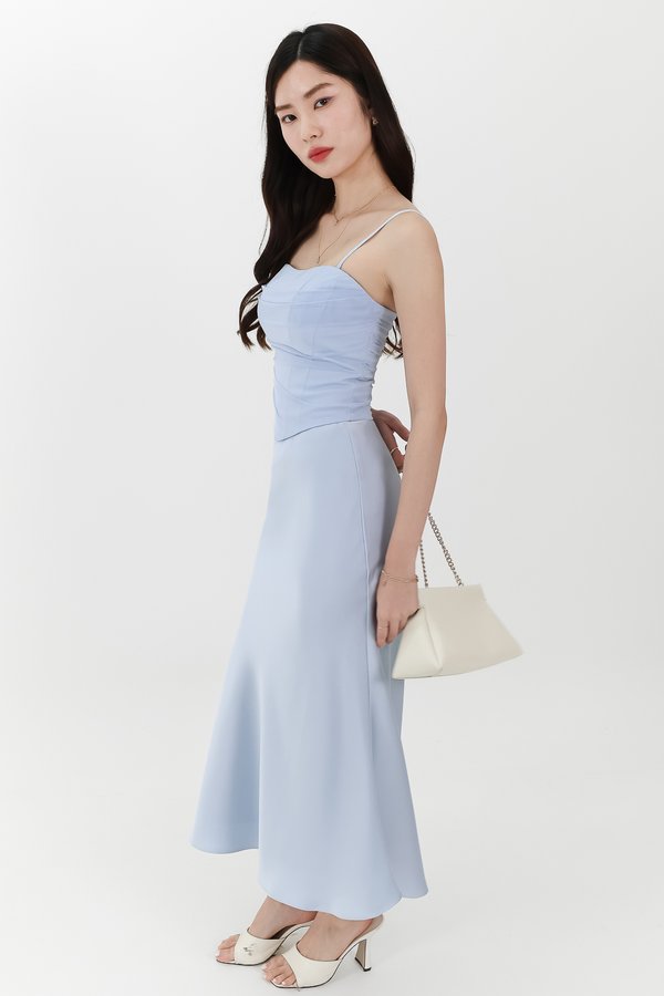 DEFECT | Chelsea Co-ord Satin Skirt in Light Blue ( Petite Length ) in XL